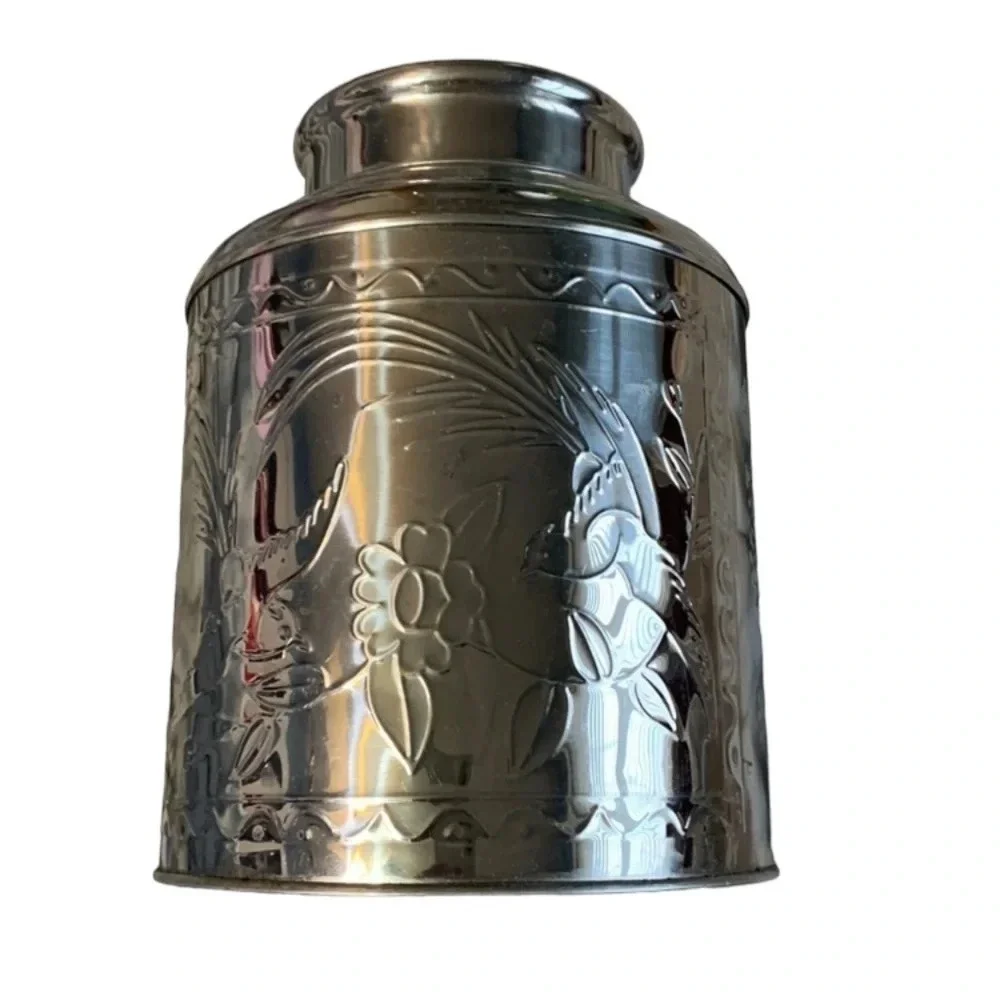 Tea Coffee Can Lid Can Storage Metal Silver Vintage